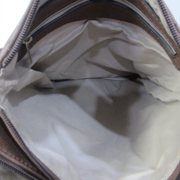 Unbranded Brown Leather Large Crossbody 3 Compartments Zipper Gold Accents - Picture 5 of 14